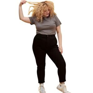 Lucy & Yak Camden Slim Straight Trousers Black Organic Cotton Twill 31 High Rise